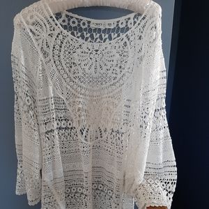 Cato white open weave cotton top